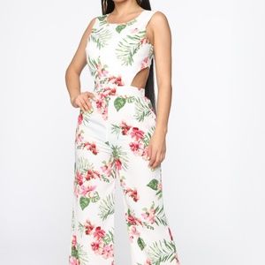 Ivory Tropical Floral Jumpsuit